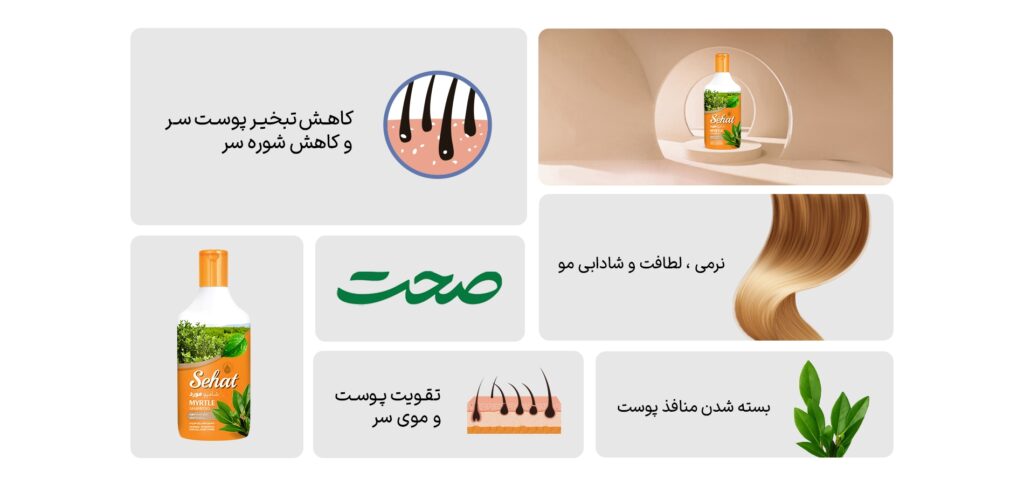 شامپو مورد صحت با عصاره طبیعی گیاه مورد؛ تقویت فولیکول مو، کاهش ریزش، ضد شوره، ضد التهاب پوست سر و کنترل چربی. مناسب موی معمولی و چرب. شامپو مورد صحت با عصاره طبیعی گیاه مورد؛ تقویت فولیکول مو، کاهش ریزش، ضد شوره، ضد التهاب پوست سر و کنترل چربی. مناسب موی معمولی و چرب.